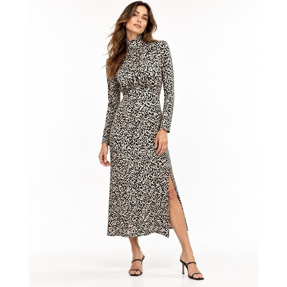 & Other Stories Paris Atelier Abstract Print Mock Neck Midi Dress Size 8